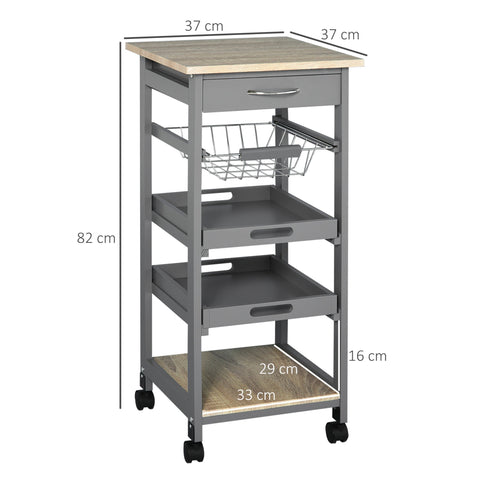 Rootz Serving Trolley Kitchen Island - Rolling Cart - Kitchen Helper - Extra Storage - 37W x 37D x 82H cm
