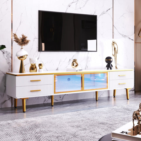 Rootz Marble-Look TV Cabinet - Media Console - Entertainment Unit - Spacious Storage - 170L x 37W x 47.5H cm