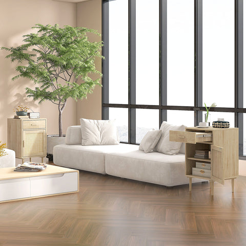 Rootz Bedside Table - Nightstand - Side Table - Bohème Style - Rattan Door - 40 x 40 x 68.5 cm