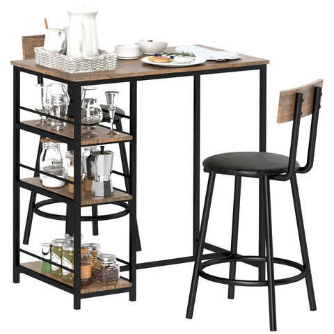 Rootz 3-Part Eating Set with Bar Table - Small Kitchen Set - Space-Saving Dining - Extra Storage, 90 x 50 x 90.5 cm Table, 36 x 47 x 91 cm Chairs