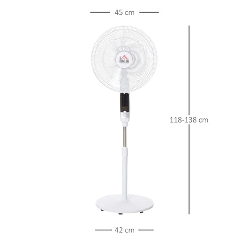 Rootz Pedestal Fan - 3 Speeds - 3 Modes - Timer - Remote Control - Black + White - 45 x 42 x 118-138 cm