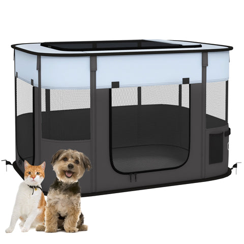 Rootz Foldable Pet Play Run - Puppy Playpen - Kitten Enclosure - Ventilated - 94x74x60cm - Portable with Storage Bag for Indoor/Outdoor Use