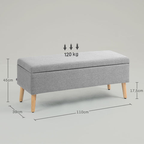 Rootz Upholstered Storage Bench - Bed Bench - Ottoman Bench - Linen-Look Fabric - 110cm x 39cm x 45cm