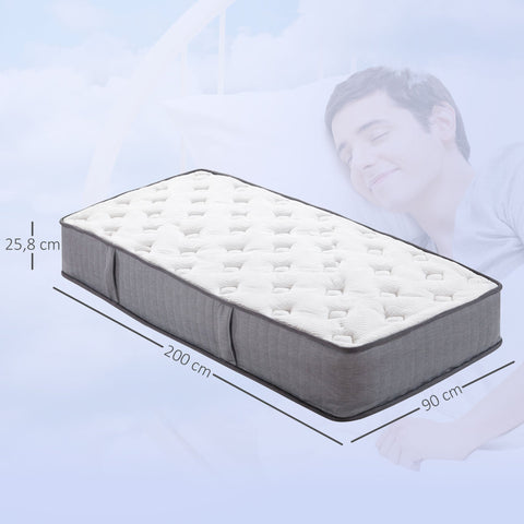 Rootz Mattress - Ergonomic Bed - Sleep Comfort - Pocket Springs - Removable & Washable Cover - 200cm x 90cm x 25.8cm