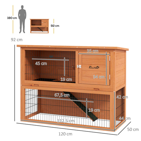 Rootz 2 Floor Rabbit Hutch - Bunny Home - Wooden Habitat - Waterproof Roof - 120cm x 50cm x 92cm