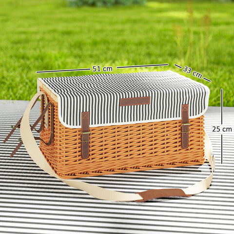Rootz Willowwood Picnic Basket - Outdoor Hamper - 4-Person Cutlery Set - Handmade & Durable - 51cm x 33cm x 25cm