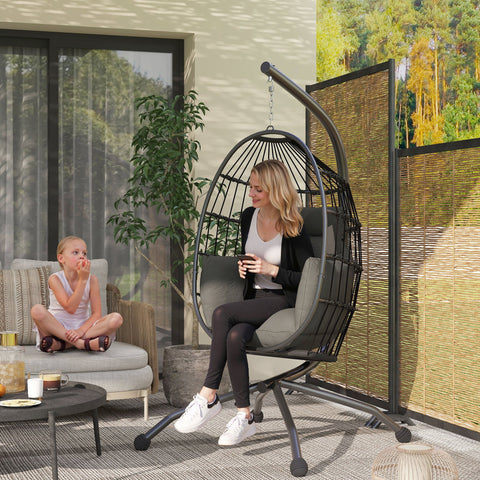 Rootz Hanging Outdoor Swing Chair - Foldable Basket Seat - Egg Chair - Comfort with Cup Holder - 120cm x 88cm x 192cm
