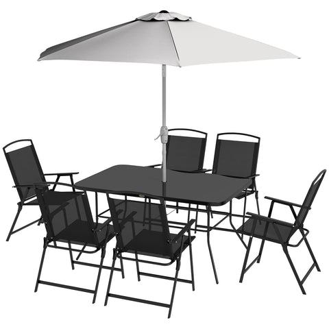Rootz 8-Part Garden Furniture Set - Outdoor Patio Set - Deck Furniture - UV Protection - Table 140x90x70cm, Chairs 65x56x90cm, Parasol Ø230x210cm
