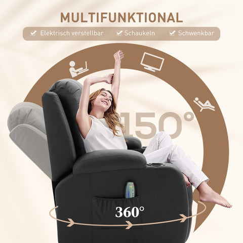 Rootz Massage Chair - Recliner Chair - Vibrating Massager - Heated Backrest - 85cm x 94cm x 104cm