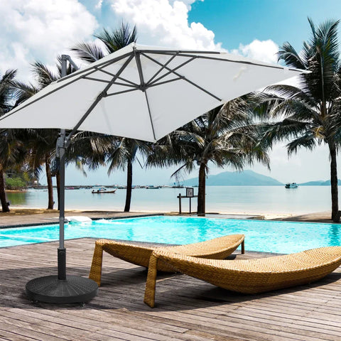 Rootz Parasol Stand - Umbrella Stand - Umbrella Holder - Umbrella Base - Rattan Look - Synthetic Resin + Metal - Black - Ø52 x 41 cm