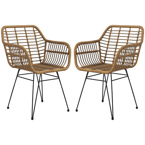 Rootz Set of 2 Boho Style Kitchen Chairs - Dining Chairs - Rattan Chairs - Natural Aesthetic - Comfortable Design - Durable Construction - 56cm x 60cm x 79cm