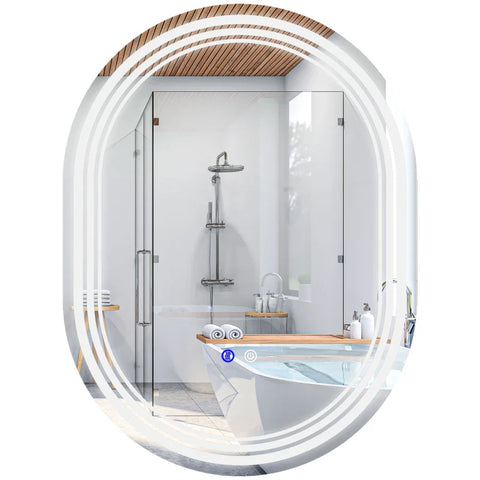 Rootz Bathroom Mirror - Anti-Fog LED Lights - Makeup Mirror - Switch - Vertical - Horizontal - Silver + White - 70cm x 50cm x 3cm