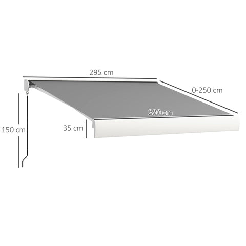 Rootz Luifel - Elektrisch - Handmatig Uitschuifbaar - Muurbeugels - Volledige Cassette - Afstandsbediening - Aluminium Frame - Polyester - Lichtgrijs - 295L x 250W cm
