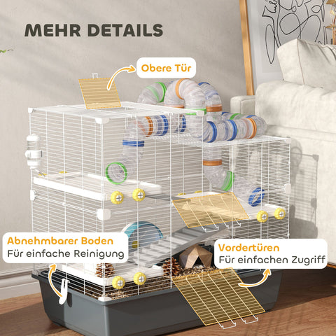 Rootz Zwerghamster Cage - Hamster Habitat - Rodent Enclosure - Encourages Exploration - 78 x 45 x 73 cm - Grey, White