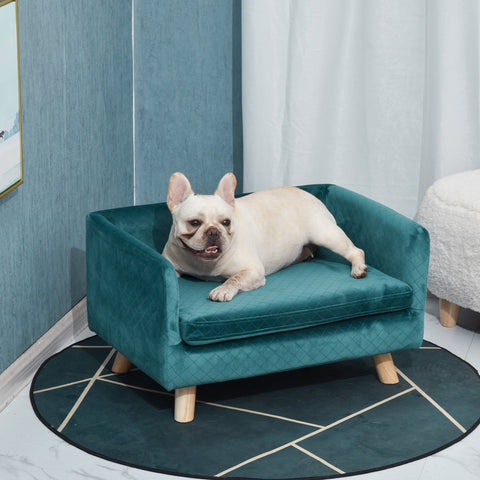 Rootz Pet Sofa Bed - Dog Sofa - Cat Bed - Fluffy Cushion - Scandinavian Design - 64 x 45 x 36 cm - Velor Blue