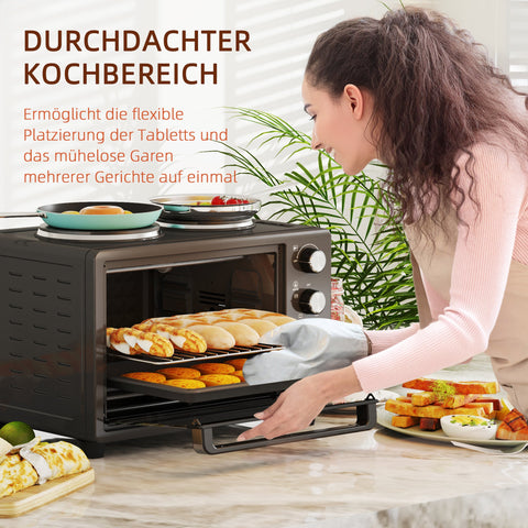Rootz 28L Compact Toaster Oven - Mini Oven - Electric Oven - 2600W Power - 48.6 x 36.3 x 33cm - Black - Adjustable Temperature & Timer