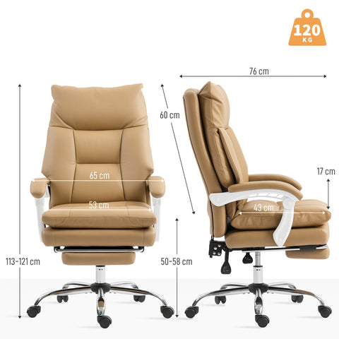 Rootz Ergonomic Desk Chair - Office Chair with Lumbar Support - Swivel Chair - Footrest - Light Brown - 65cm x 76cm x 113-121cm