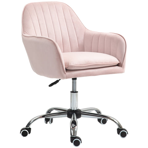 Rootz Pink Desk Chair - Adjustable Office Chair - Rotating Home Chair - Velvet Comfort - 57cm L x 58cm W x 84-97cm H