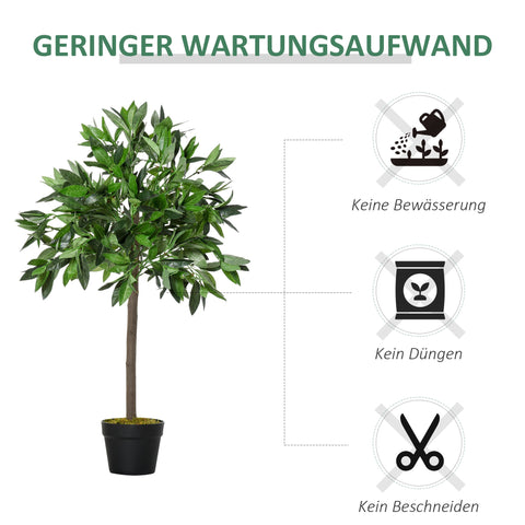 Rootz Set of 2 Artificial Laurel Tree - Faux Plants - Plastic Foliage - No Maintenance Required - 90cm x Ø16cm - Cement Pot