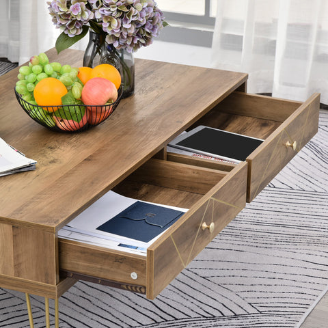 Rootz Wooden Coffee Table - Living Room Table - Large Table Top - Luxurious Design - 110L x 59W x 42H cm