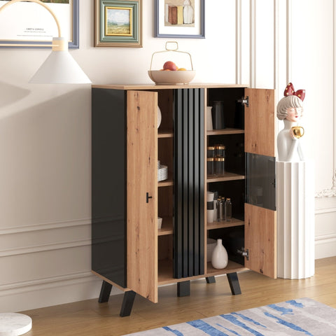 Rootz Side Cabinet - Sideboard - Display Cabinet - Ample Storage & LED Lighting - 80cm x 120cm x 40cm