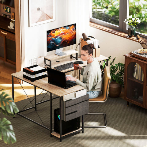 Rootz Modular Reversible Corner Desk - L-Shaped Desk - Industrial Style Desk - Ergonomic Screen Stand - 168-240cm x 48cm x 90cm