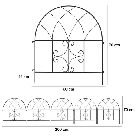 Rootz Decorative Garden Fence Set - Lattice Fence - Steel Fencing - Tool-Free Assembly - 300cm x 70cm Black