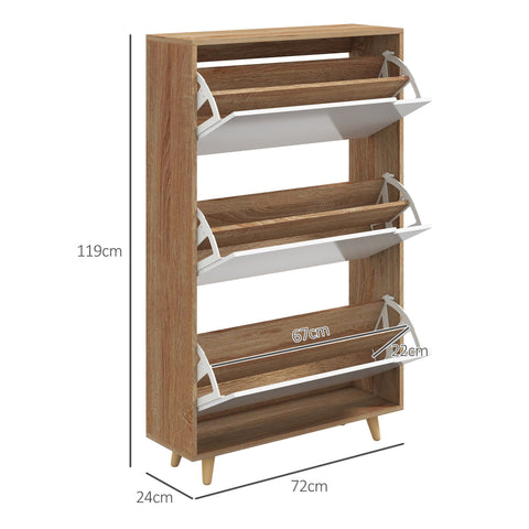 Rootz Shoe Cabinet 3 Folding Doors - Footwear Organizer - Closet Storage - Adjustable Shelf - 72L x 24W x 119H cm, Brown & White Scandinavian Design
