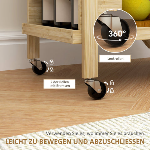 Rootz Kitchen Cart on Wheels - Serving Trolley - Rolling Bar Cart - Space-Saving Design - 66cm x 40cm x 70cm