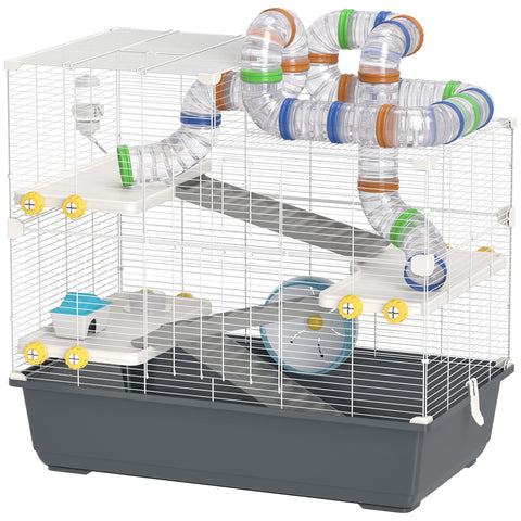 Rootz Zwerghamster Cage - Hamster Habitat - Rodent Enclosure - Encourages Exploration - 78 x 45 x 73 cm - Grey, White