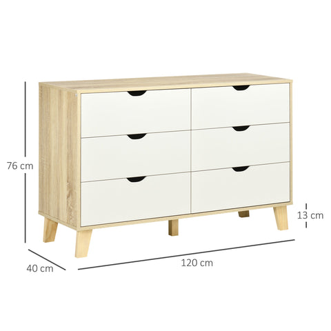Rootz Scandinavian Chest of Drawers - Storage Furniture - 6 Drawer Dresser - Elegant Design - 120b x 40t x 76h cm