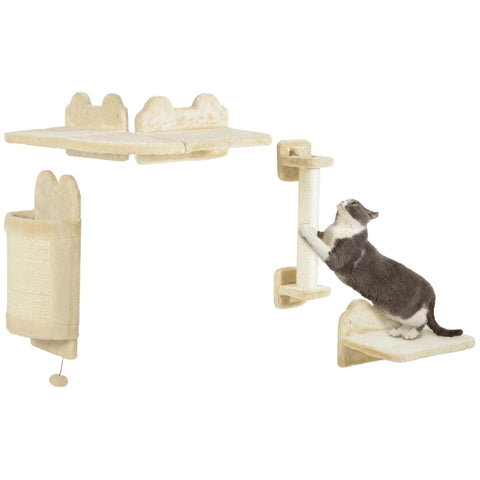 Rootz 4 Piece Cat Climbing Wall Set - Scratching Post - Platform - Wall-Mounted Design - Space-Saving - 60cm x 60cm x 20cm