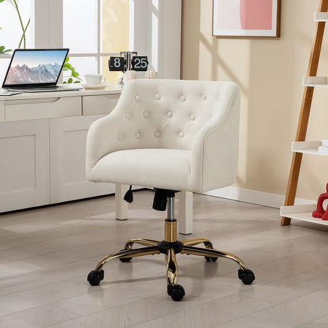 Rootz Upholstered Office Chair - Linen-Look Desk Chair - Height Adjustable - Comfort Seating - 54x52x73-81cm