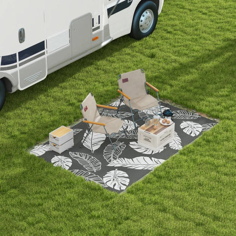 Rootz Outdoor Reversible Carpet - Patio Rug - Weather Resistant - Modern Design - Leaf Pattern - Grey + White - 182x274cm