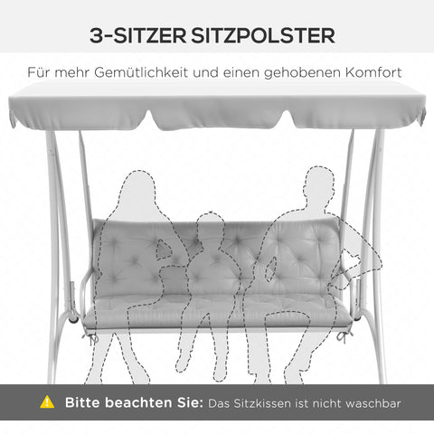 Rootz 3 Seater Garden Bench Cushion - Bank Cover - Seat Pillow - Enhanced Comfort - 150x98x8 cm Grey