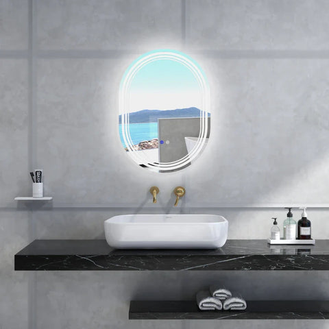 Rootz Bathroom Mirror - Anti-Fog LED Lights - Makeup Mirror - Switch - Vertical - Horizontal - Silver + White - 70cm x 50cm x 3cm