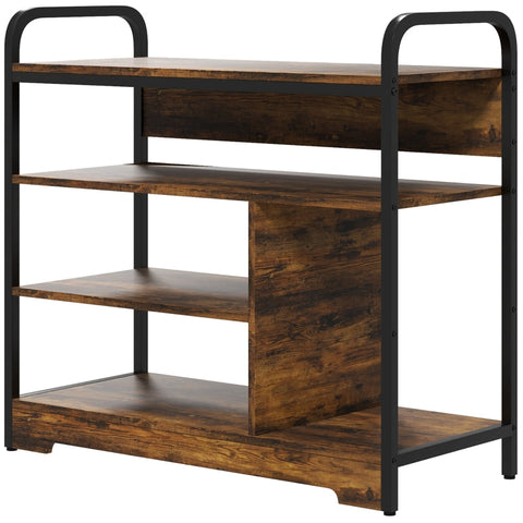 Rootz Industrial Shoe Rack - 4 Tier Shoe Stand - Wood Grain & Black Frame - Open Design - Holds 11 Pairs - Sturdy Steel Frame - 70cm x 30cm x 65cm