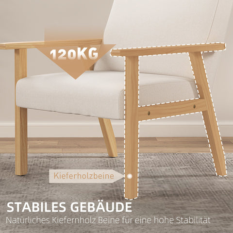 Rootz Upholstered Armchair - Dining Chair - Accent Chair - Solid Wood Frame - Linen Look - 64 x 70 x 72 cm -  White