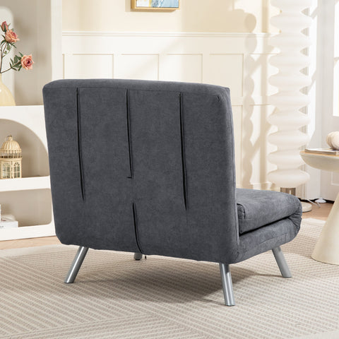 Rootz Upholstery Armchair with Bed Function - Sleeper Chair - Guest Sofa Bed - Versatile 3-in-1 Design - Velvet Fabric - 75cm x 80cm x 83cm - Grey