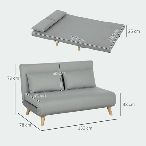 Rootz 2-Seater Sofa - Relax Sofa - Couch with Sleep Function - Velvet Optics, Incl. 2 Pillows, 130 x 78 x 79 cm, Grey