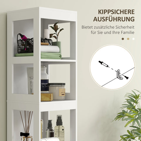 Rootz Compact Bathroom Cabinet - Space-Saving Bathroom Shelf - MDF Narrow Storage - Maximize Space - 30x30x141.2cm - Elegant White Finish