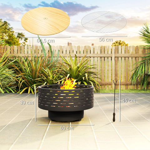 Rootz 3-in-1 Fire Bowl - Fireplace - Grill - Rust Resistant - Stainless Steel - 60cm x 60cm x 39cm