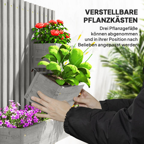 Rootz Wall Mounted Flower Box Set – Planter Rack – Vertical Garden – Space Saving – Solid Wood – 60x16x80cm – Freely Movable – Grey
