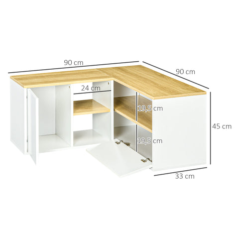 Rootz Corner TV Furniture - TV Cabinet - TV Stand - Space-Saving Design - 90cm x 90cm x 45cm - Light Wood & White Finish