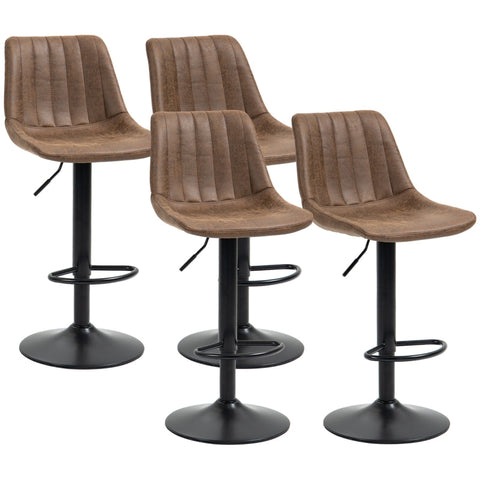 Rootz 4 Piece Set Bar Stools - Counter Seating - Home Bar Chairs - Retro Style - Microfiber - 43cm x 46.5cm x 89-110cm