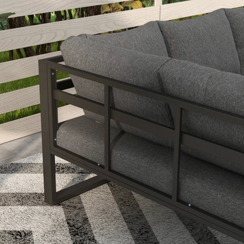 Rootz Outdoor Seating Group - 5-piece Lounge Furniture - Garden Furniture Set - Coffee Table - Seat Cushions - Gray + Natural - 148 cm x 61 cm x 71.5 cm