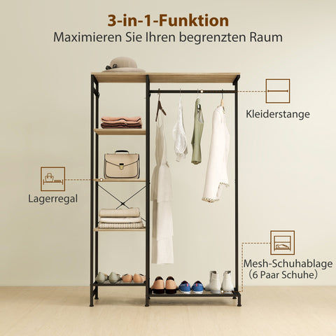 Rootz Cloakroom Stand - Clothes Rack - Wardrobe - Stable & Stylish - 100L x 356H cm - Brown and Black Finish