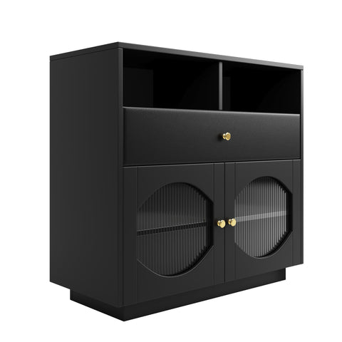 Rootz Kitchen Cabinet Sideboard - Glass Door Console - Modern Storage Unit - Spacious Design - 100 x 40 x 90.5 cm