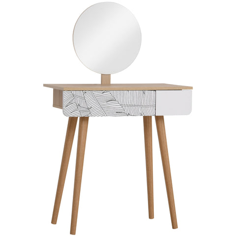 Rootz White+Brown Dressing Table - Vanity Table - Cosmetic Table - Large Drawer & Adjustable Mirror - 70cm x 39cm x 119-128cm