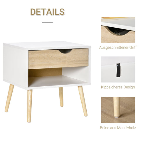 Rootz Side Table - Bedside Table - Hallway Chest - MDF Chipboard White + Oak - Durable & Stylish - 50 x 39 x 51 cm